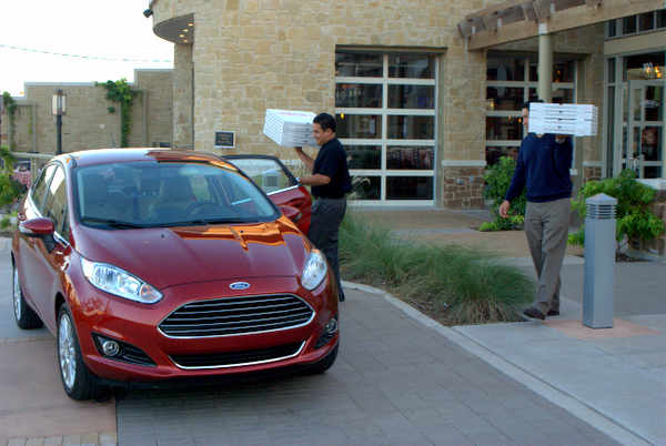 Grimaldi's GM Alex Loading Pizzas in the 2014 Titanium Ford Fiesta