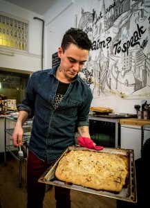 Oli from the Argentian Pizza Supper Club in Shoreditch cooking